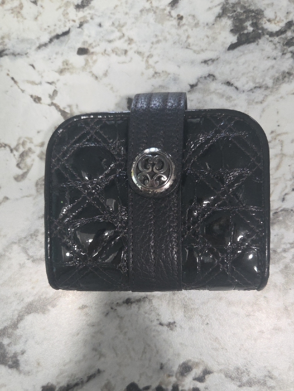 Brighton Black Quilted Patent Leather Snap Wallet